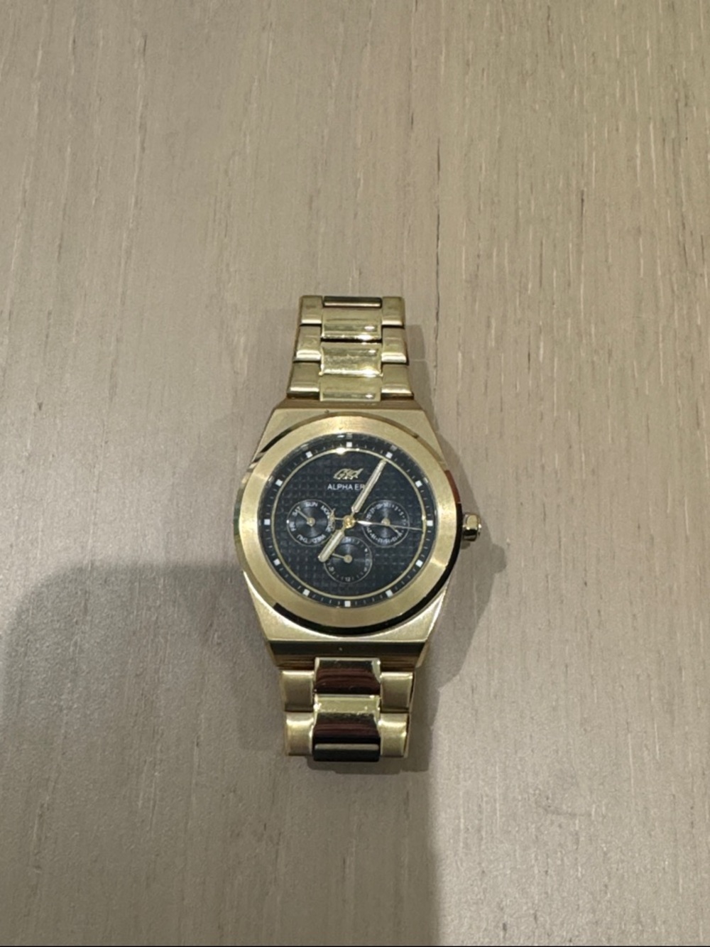 Alpha Era Gold-Tone Men's Chronograph Watch with Black Dial